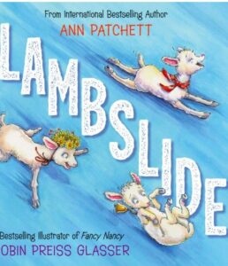 Ann Patchett's "Lambslide" as an example of a blue color usage in children book cover design
