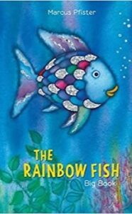 Marcus Pfister's "The Rainbow Fish" as an example of a blue color usage in children book cover design