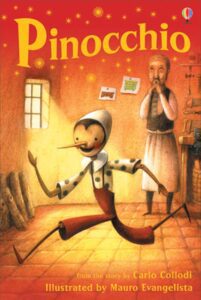 "Pinocchio" illustrated by Mauro Evangellisto as an example of a orange color usage in children book cover design