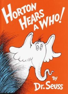 Dr. Seuss's "Horton Hears a Who!" as an example of a orange color usage in children book cover design