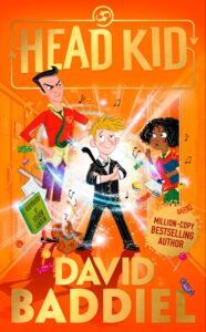 David Baddiel's "Head Kid" as an example of a Orange color usage in children book cover design