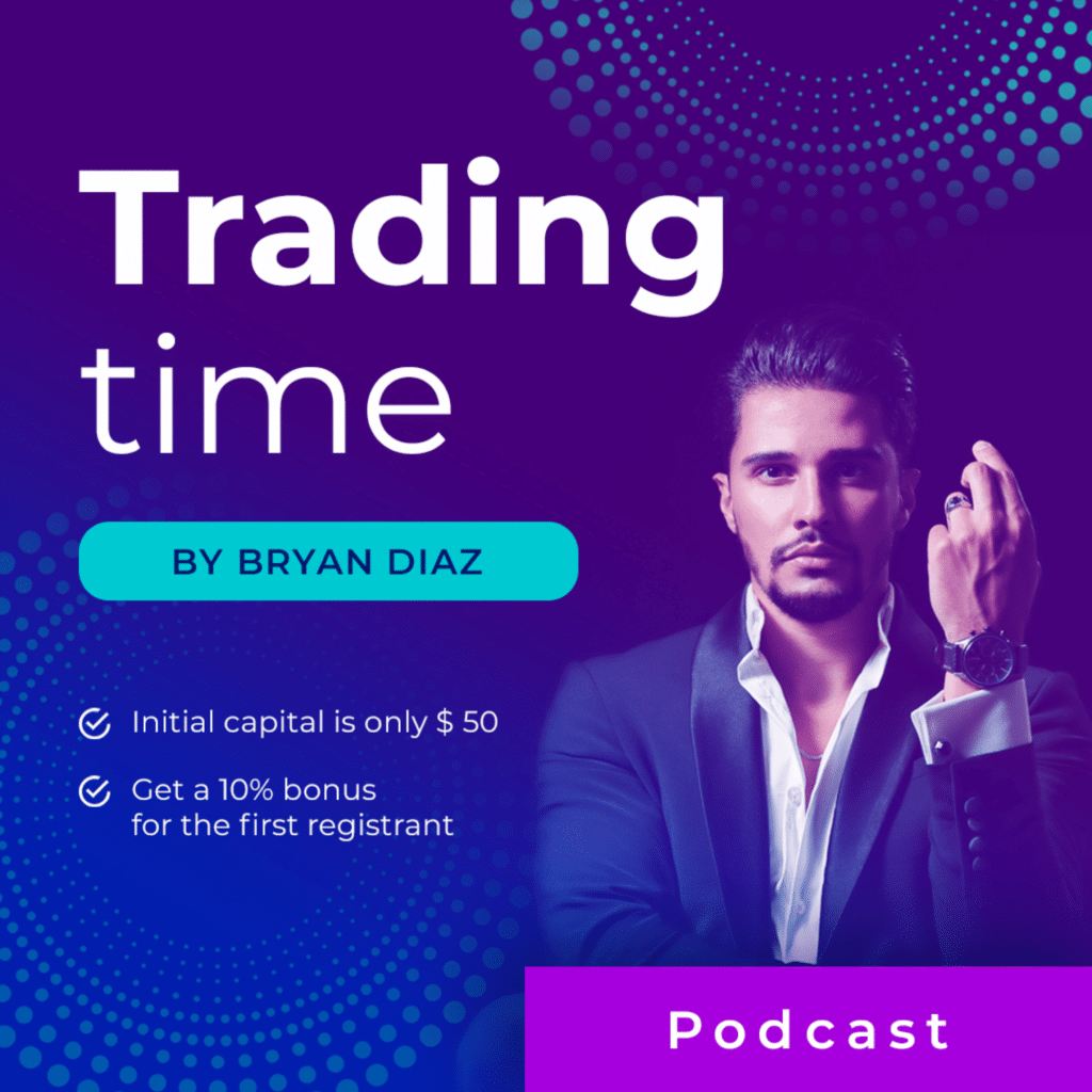 Host-focused podcast cover art about trading