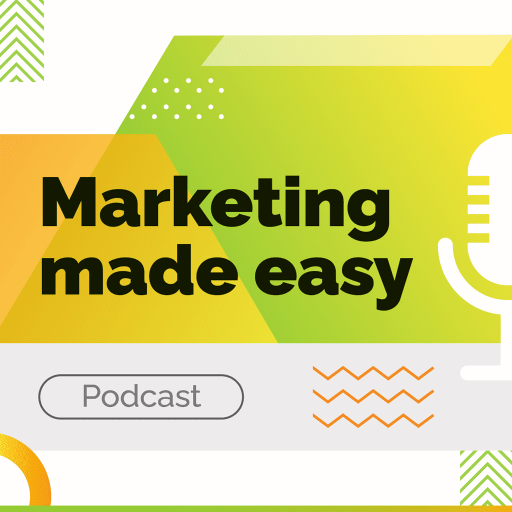 Typography-focused podcast cover art about marketing