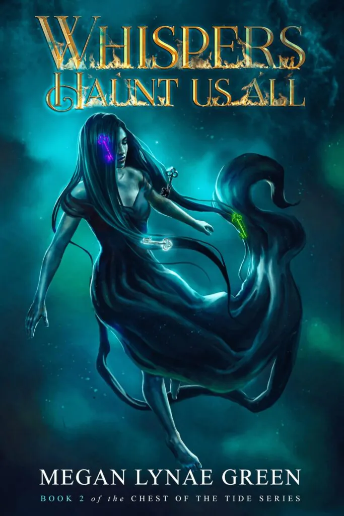 Illustrated book cover design example Whispers Haunt us All by Megan Lynae Green