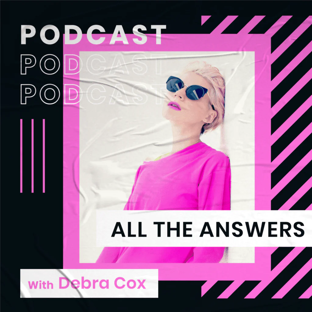 Podcast cover art with contrasting black and pink colors