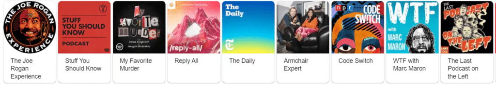 Google selection of top Spotify podcasts