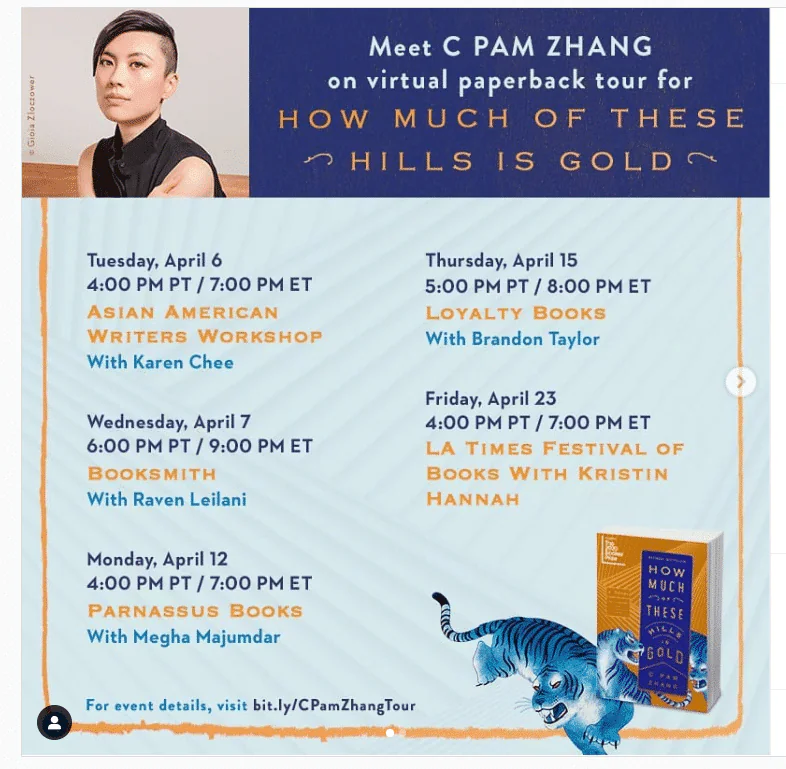 Virtual book tour schedule example
