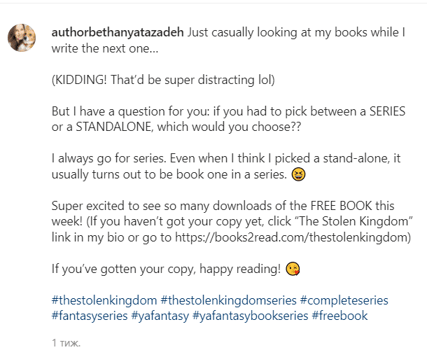 Indie author instagram post with a CTA